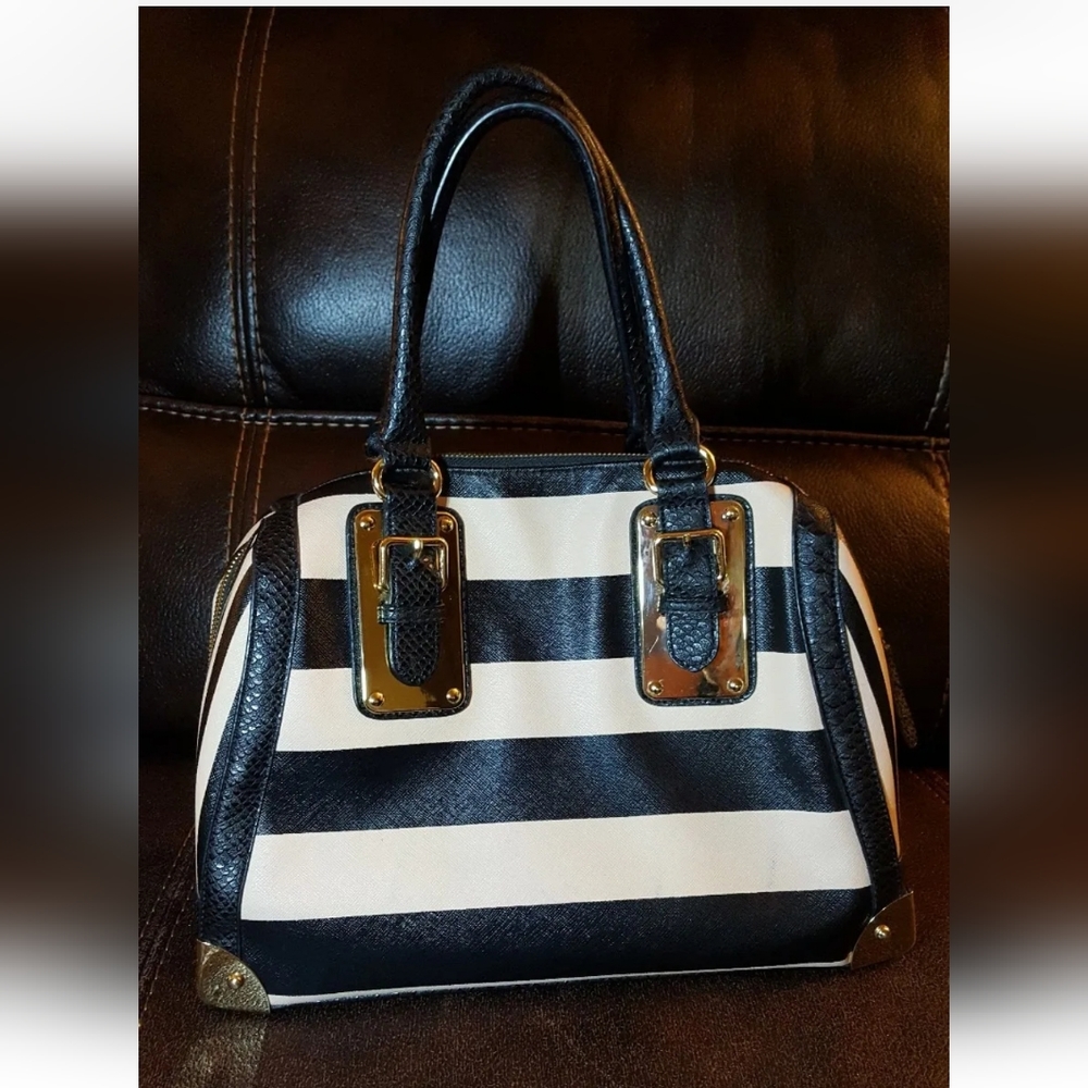 Aldo Adelaide Striped Brown & Black Purse/Satchel Handbag